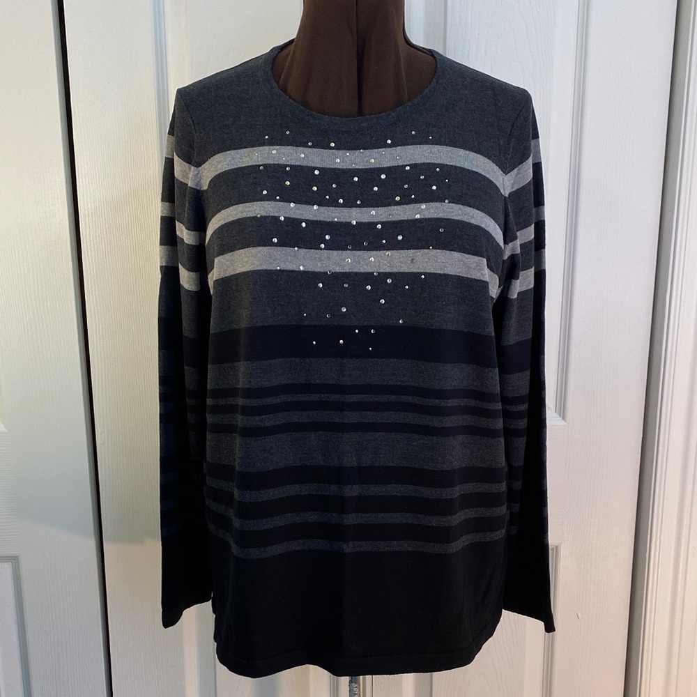 2 for $25 - Alia Cotton Blend Sweater with Rhinestone Detail, 1X Plus
